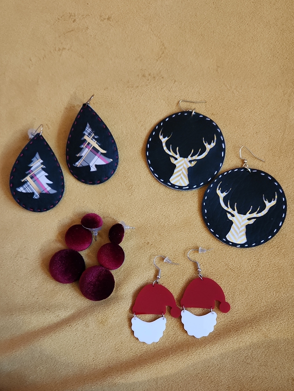 Christmas Reindeer and Festive Earrings Set - Red, Black, Burgundy